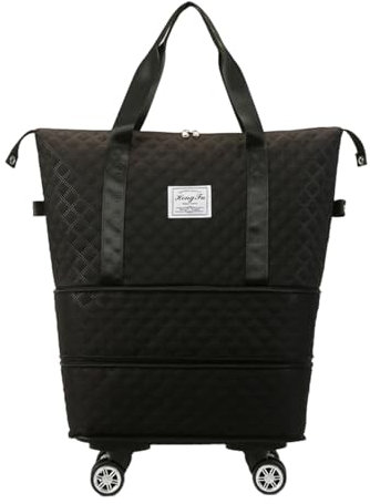 Makamsui Reisetasche mit Rollen, erweiterbar, faltbar, mit abnehmbaren Rollen, wasserdicht, vielseitig, Gepäcktasche, Handgepäcktasche, Schulterhandtasche für Damen, Schwarz