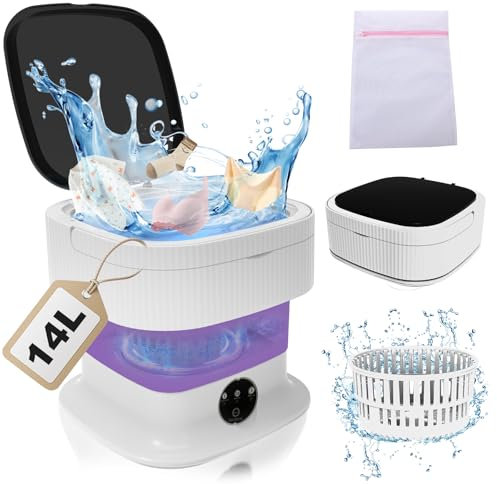 Portable Mini Waschmaschine Mit Schleuder - 14L 40W Camping Waschmaschine Mini Washing Machine Faltbare, Kleine Waschmaschine Mobile Waschmaschine für Babykleidung Unterwäsche Reise(Wäschesäcke)