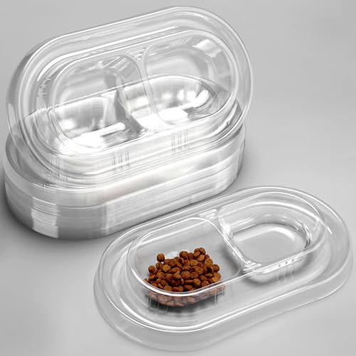 Silipull 24 cuencos desechables para mascotas, antihormigas, gatos, perros, platos grandes de comida húmeda para gatos, platos dobles de plástico, cuencos de agua, sin derrames, antideslizantes, para