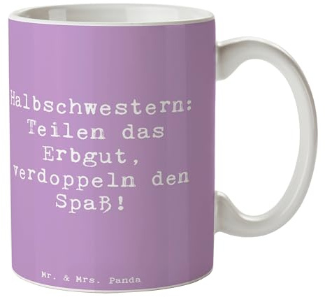 Mr. & Mrs. Panda Tasse Spruch Halbschwester Freude - Geschenk, Erbgut teilen, Kaffeetassen, Geschenke, Jubiläen, Tasse bedrucken, Dankeschön,