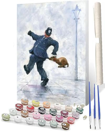 WMZPOY Paint by Numbers Kit for Adults Paint by Number Kits on Canvas with Brushes Acrylic Pigment Old Man Playing Dog 2 DIY Oil Painting for Home Wall Decor (40x50cm16x20 inch)