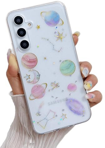 Yzniyzce für Samsung Galaxy A16 4G / 5G Hülle, HandyHülle Durchsichtig Planet Universe Sterne Muster Motiv Glitzer TPU Silikon Süß Mädchen Frauen Schutzhülle für Samsung A16 4G / 5G 6,7, Planet