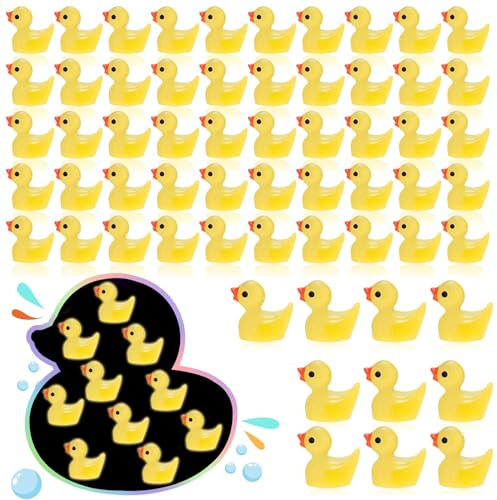 100 Stück Mini Harz Enten,Mini Leuchtend Enten,Mini Quietscheente,Mini Gummienten,Mini Enten Figuren,Miniatur Enten für Aquarium Miniaturgarten Puppenhaus Topfdekorationen DIY-Zubehör Heimdekora