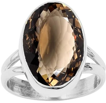 NILOY RauchquarzEdelstein 925 Sterling Silber handgemachter Ring für Männer und Frauen Ring Boho Silber Ring SchmuckPGR-05AC_56 (17.8)