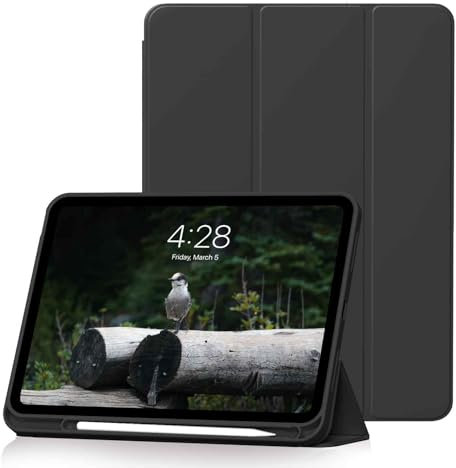 HMTDIYOU Hülle für iPad 11. Generation 11 Zoll 2025 A16, iPad 10. Gen Hülle mit Stifthalter 2022 10,9 Zoll, Weiche Silikon Schutzhülle für i Pad 11/10, Automatisches Schlafen/Aufwachen, Schwarz