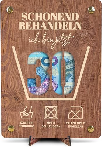 30 Geburtstag Geschenk - XL Geldgeschenk aus Holz inkl. Ständer | Schonend behandeln 30-30 Geburtstag Frauen, 30 Geburtstag Männer, 30 Geburtstag Karte, 30. Geburtstag Karte Lustig