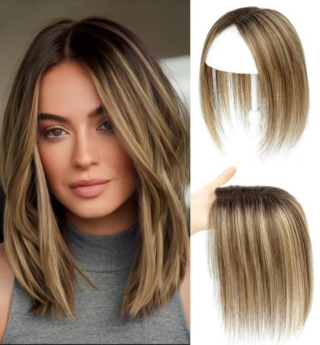 GULALUUK Hair Toppers for Thinning Hair Women Real Human Hair Toppers Silk Base with Thinning Remy HairPieces 10inch-4T427