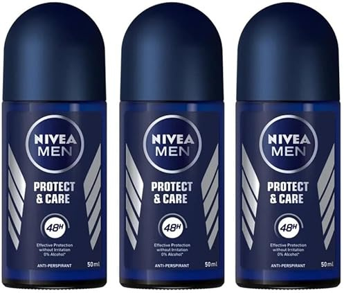 NIVEA MEN Protect & Care Roll-On Deodorant Antitranspirant 3 x 50 ml Deo Men mit 0% Alkohol Deo Roll-On mit NIVEA MEN Care Complex reguliert die Transpiration für 48h