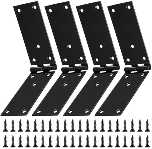 4 Pcs Folding Hinges, Black Metal Foldable Heavy Duty Hinges for Wooden Gate Garden Furniture Cupboard Cabinet Door Tool Boxes Hinge(200 x 45 mm)