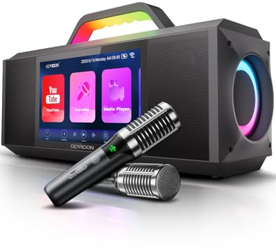 Máquina de karaoke para adultos, con pantalla de letras y pantalla, sistema de karaoke para YouTube, 2 micrófonos inalámbricos, potencia máxima de 1000 W, aplicación de karaoke gratuita, altavoz de