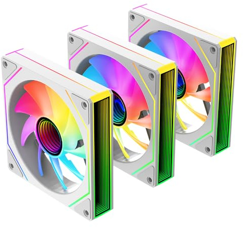 TZMRIT PRISM 4 MAX RGB Infinity PC Lüfter 120mm 3er Pack | ARGB PWM Gehäuselüfter 3er Set,Standard-Lüfterblatt (Abluft), 58.36CFM/1600 RPM/2.07MMH2O,4PIN PWN & 5V 3PIN ARGB,Weiß