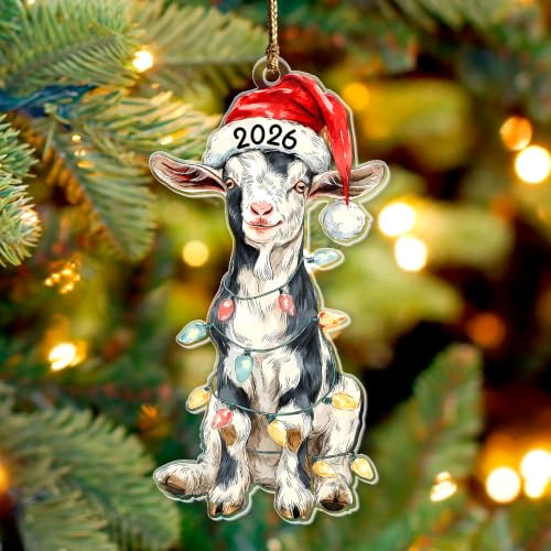 Goat Christmas Ornament 2025, Farmhouse Animal 3.75 (2D Flat) Double-Sided Acrylic Ornament, Gift for Goat Lovers, Farmers, Women, Friends, Family, Farm Xmas Hanging Tree Decorations