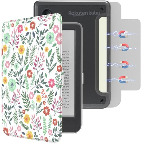E NET-CASE Detachable Magnetic Case for 6 Kobo Clara Colour (2024) /Clara BW (2024) /2E (2022) eReader, Ultra Clear Back Scratch-Proof Light丨Easy to Detach & Attach丨Auto Sleep/Wake (Summer Flower)