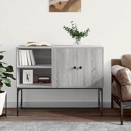 YuuSsea Sideboard Grau Sonoma 100x40x79,5 cm Holzwerkstoff, Industrie-Stil Anrichte mit 4 Fächern, Feuchtigkeitsbeständig, Metallbeine, für Esszimmer & Wohnzimmer