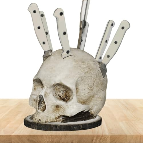 Skull Knifes Holder, Horror Skull Knifes Block, Skeleton Shape Head Rack Organizer, Head Kitchen Tools Organizer Stand, Kitchen Storage Skeleton Heads Shape Knives Holder for Home Decor