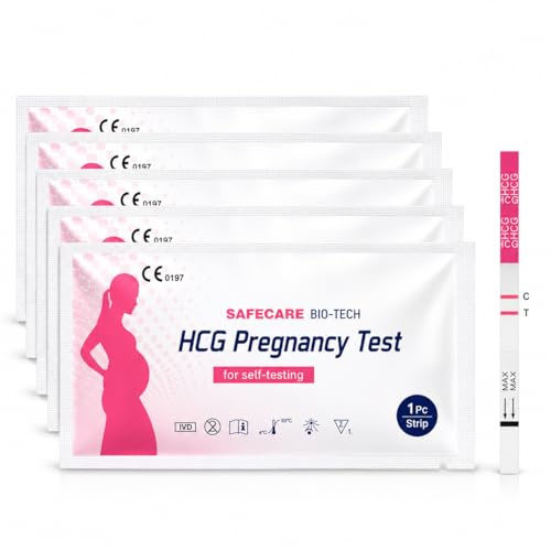 Safecare Schwangerschaftstest Frühtest – Teststreifen hCG 10 mIU/ml – Ergebnis nach 3–5 Minuten – einzeln verpackt – 5 Stück