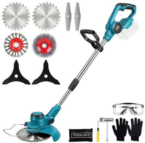 Akku Rasentrimmer für Makita-Akkus mit 5 Klingentypen Bürstenlose Rasentrimmer mit Unkrautbürste, 4-in-1 Freischneider elektrisch, 90° Schwenkbarer Kopf für Rasen Garten Beschneiden