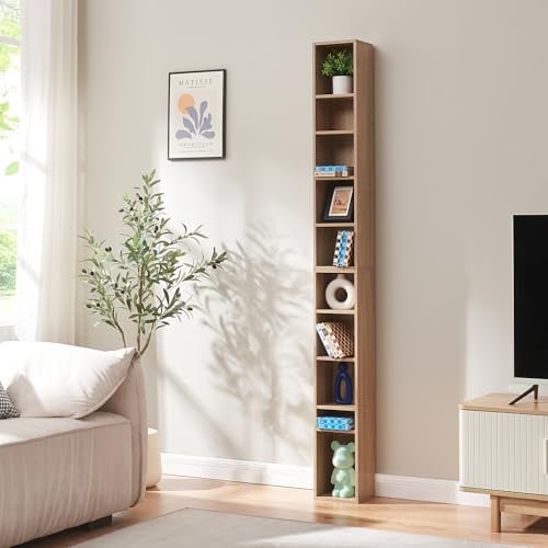 [en.casa] CD Regal Tynset DVD Regal mit 10 Ablagefächern CD Aufbewahrung 187 x 20 x 17 cm Standregal höhenverstellbare Regalböden Sonoma-Eichenoptik