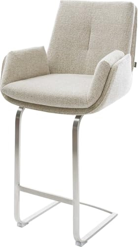 DELIFE Barstuhl Clea-Flex Freischwinger Flach Edelstahl Silberfarben Webstoff Soft Beige