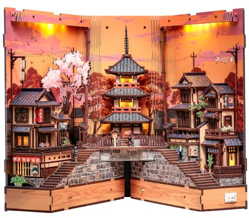 Cutefun Japanese Book Nook Bausatz für Erwachsene | 3D Bücherregal-Puzzle, Regal-Dekoration, Geschenk für Bücherliebhaber ab 14 Jahren