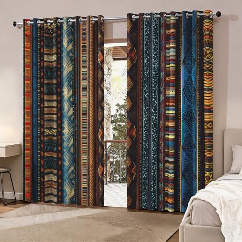 Generisch Bohemian Tribal Vorhang Blickdicht, 95% Blickdichte Vorhänge Rustikal Afrika Ethnisch, Verdunkelungsvorhang 220x140 2er Set, Schlafzimmer Wohnzimmer Gardinen mit Ösen Q-D44