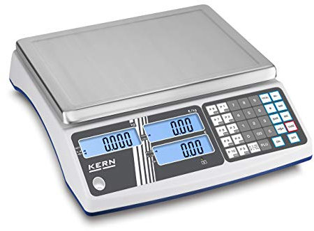 Kern & Sohn Preisrechnende Waage RIB 6K-3M (Wägebereich: 3 kg / 6 kg, Ablesbarkeit: 1 g / 2 g, drei Displays, schmutzabweisend, Zweitanzeige an der Waagen Rückseite)