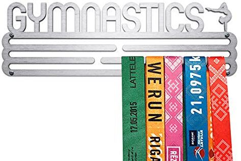 United Medals Gymnastics Medaillenhalter Gymnastik für 30 Medaillen Aufbewahrung - Turnerin Geschenk - Medal Holder Hanger Display Rack - gebürsteter Edelstahl