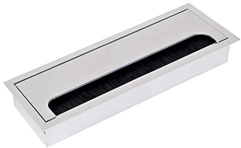 Emuca - Tappo passacavi rettangolare 269x80mm da incasso in scrivania/tavolo, organizzatore cavi per mobile, alluminio anodizzato