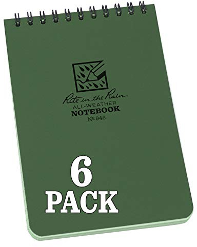 Rite in the Rain Weatherproof Top Spiral Notebook, 4 x 6, Green Cover, Universal Pattern, 6 Pack (No. 946L6)