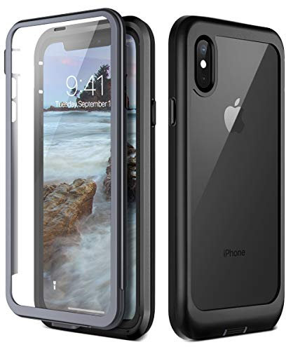 Prologfer iPhone X/XS Case 360 Degree Protection Built-in Screen Protector Cover Shockproof Dust-Proof Shell Fit Rugged Clear Bumper Defender Armor Case for iPhone XS/X
