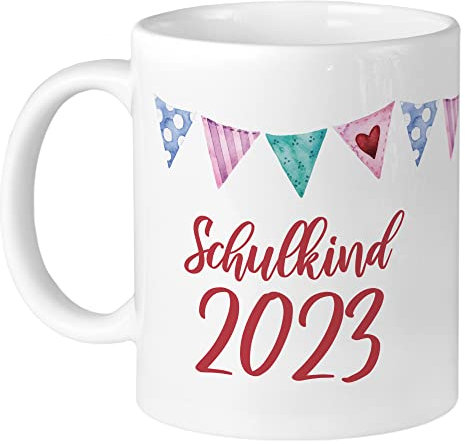 GRAZDesign Einschulung Geschenk Tasse Mädchen Schulkind personalisiert Datum, Geschenkideen für Schulanfänger Keramik weiß 330ml