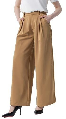 Tronjori Pantaloni da Donna A Vita Alta Casual Pantaloni con Tasche Gamba Larga Pantaloni Lunghi per Ufficio Pantaloni Casual | Pantaloni da ufficio, pantaloni eleganti, con tasche anteriori, cintura elastica posteriore, pantaloni larghi, diversi colori