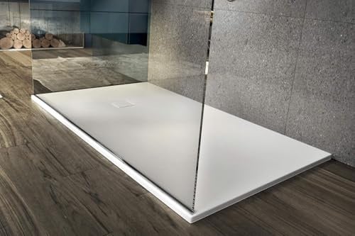 PIATTO DOCCIA EFFETTO PIETRA ARDESIA STONE SMC 70 80 90 100 120 140 160 180 BEIGE NERO ANTRACITE BIANCO GRIGIO NO MARMORESINA - PILETTA INCLUSA (Bianco, 80 x 120 cm)