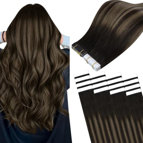 Easyouth Tape Echthaar Extensions Braun Balayage Tape Extension Echthaar Aschbraun Ombre Dunkelstes Braun Extension Remy Menschenhaar Tapes Natürlich #2/8/2 45cm 40g