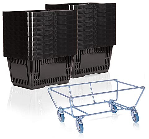 goodsforbusiness GmbH Sammelwagen + 20 Einkaufskörbe schwarz Korbstapelwagen 22 Liter | Rollwagen für Kunststoffkörbe | Korbwagen stabil | Einkaufskorbwagen