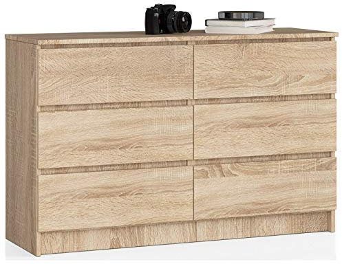 ADGO K120 Moderne Kommode mit 6 Schubladen L 120 x B 40 x H 77 cm Schlafzimmer Wohnzimmer Halle Matt Farbe (Versand in 2 Paketen)