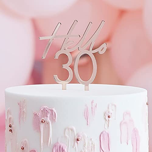 Cake-Topper HELLO 30 Kuchen-Stecker Torten-Aufsatz Torten-Deko Geburtstags-Kuchen aus Acryl in rosé-gold kupfer Geburtstagsdekoration Kuchen & Torten Gebäck-Deko runder 30. Geburtstag Frau & Mann