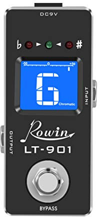 Rowin Accordatore Cromatico per Chitarra e Basso - Pedale di Alta Precisione ± 1 Cent, Custodia in Metallo, Mini Pedale True Bypass LT-901