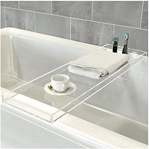PPGE Bath Ablagen, Badewannenablage Acryl, Buch Tablet-Halter Tablet-Halter Weinglashalter Zubehörablage Badewannenbrücke Badewannenaufsatz für Bett Bathtub Tray Weiß,76x20cm(Size:82 * 20CM)