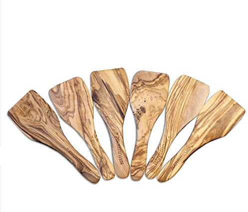 NATUREHOME Pack of 6 Raclette Sliders, Olive Wood, Natural Wooden Shovel Scraper for Raclette Pan Scraper