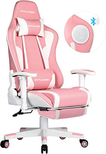 GTPLAYER Chaise Gaming Repose-Pieds Haut-Parleur Bluetooth Fauteuil Gamer Rouge Siège Ergonomique (Rose)