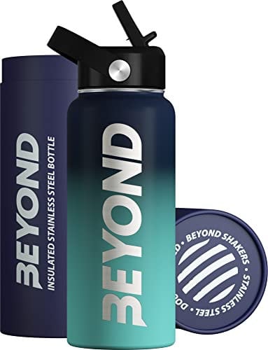 Beyond Premium Vacuum Insulated Stainless Steel Double Walled Stainless Steel Water Bottle 1000ml Wide Mouth Sports Drink Flask BPA Free (Dark & Light Blue)