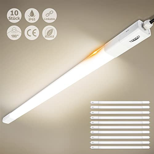 TONFFI 10 Stück Feuchtraumleuchte LED 150CM, 60W 7000LM LED Röhre, Reihenschaltung, Neutralweiß, IP65 Wasserfest Feuchtraumlampe Wannenleuchte Deckenleuchte für Keller Werkstatt Garage Warenhaus Bad