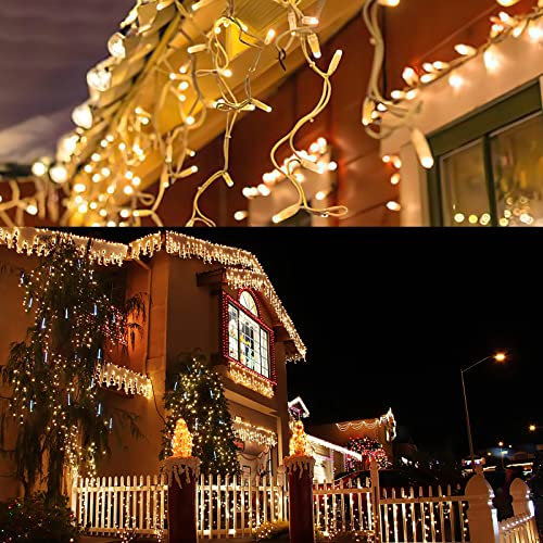 Ikodm Eisregen Lichterkette Außen 600 LED Lichtervorhang 15m, IP44 Wasserdicht 8 Modi für Außenbereich Schlafzimmer Hochzeit Weihnachten Party, Warmweiß
