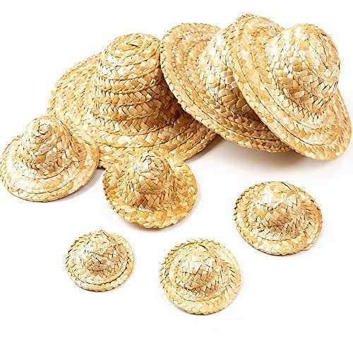 tiecawk 8 sombreros de paja natural, mini sombreros de paja para manualidades, mini sombrero para fiesta de cumpleaños, adornos de mesa, accesorios de bricolaje, 8 tamaños