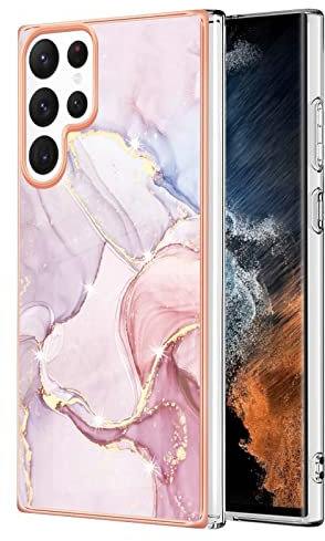 JAJOJSJO Coque Compatible avec Samsung Galaxy S23 Ultra Étui Mince Léger et Élégant Antichoc Housse de Protection Case Motif Marbre Design TPU Silicone Cover pour Samsung Galaxy S23 Ultra,Rose