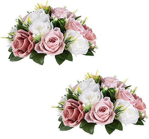 Inweder Künstliche Rosen Blumen für Tischdeko Hochzeit: 2 Pcs Rosa & Weiß Kunstblumen Blumenkugeln Blumenarrangements Dekorative Künstliche Blumensträuße Fake Blumen Deko Tafelaufsatz für Party Home