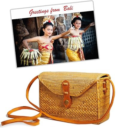 Pro@Home43® - Original auf Bali handgefertigte Damen Rattan Handtasche/Umhängetasche/Schultertasche Box type