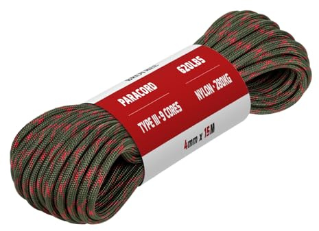 Brotree Paracord 4mm 15M 9 Stränge 100% Nylon Seil Schnüre Typ III | 280kg (620lbs) Bruchlast, Survival, Outdoor, Armbänder, Hundeleine, Heimwerken