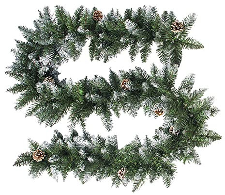 Gelb&Schwarz Weihnachtsgirlande Schnee beflockte Girlanden Dekoration Grün Weihnachten Festlicher Kranz mit Beeren Tannenzapfen Hübsch für Haustür (grün, Einheitsgröße)